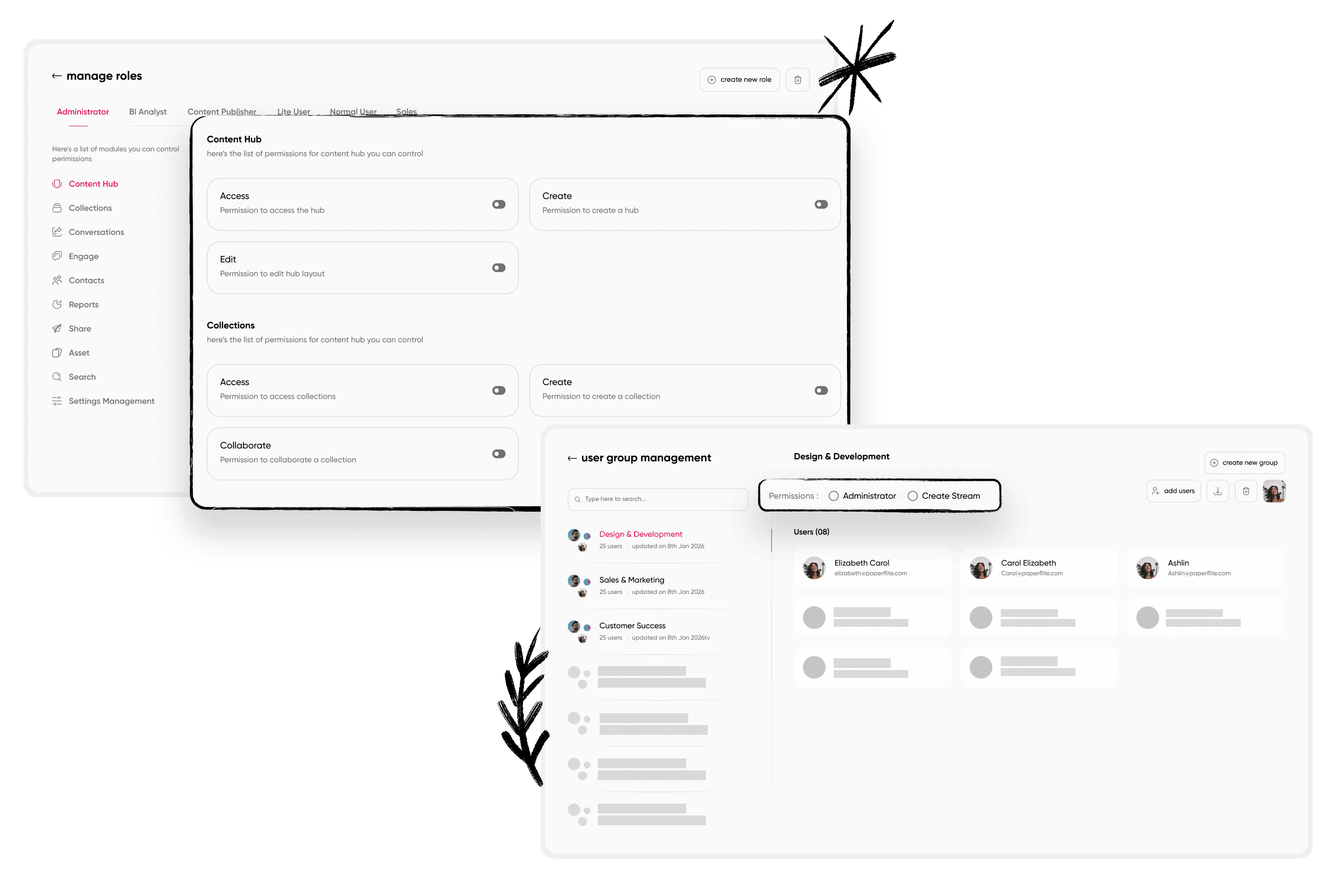 Role and group settings that let one expiration policy hold across every team publishing into the same hub.