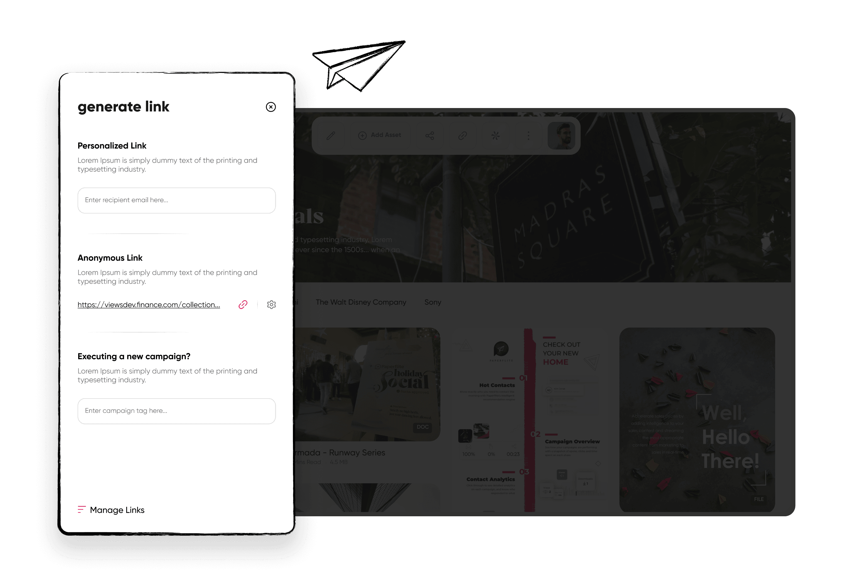 Personalized share links, generated and managed in one place.