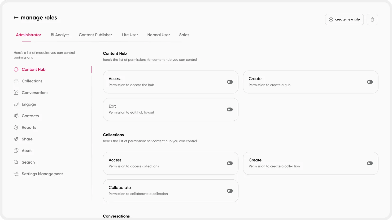 Role-based permissions let admins control who can view, edit, and publish content without manual policing.