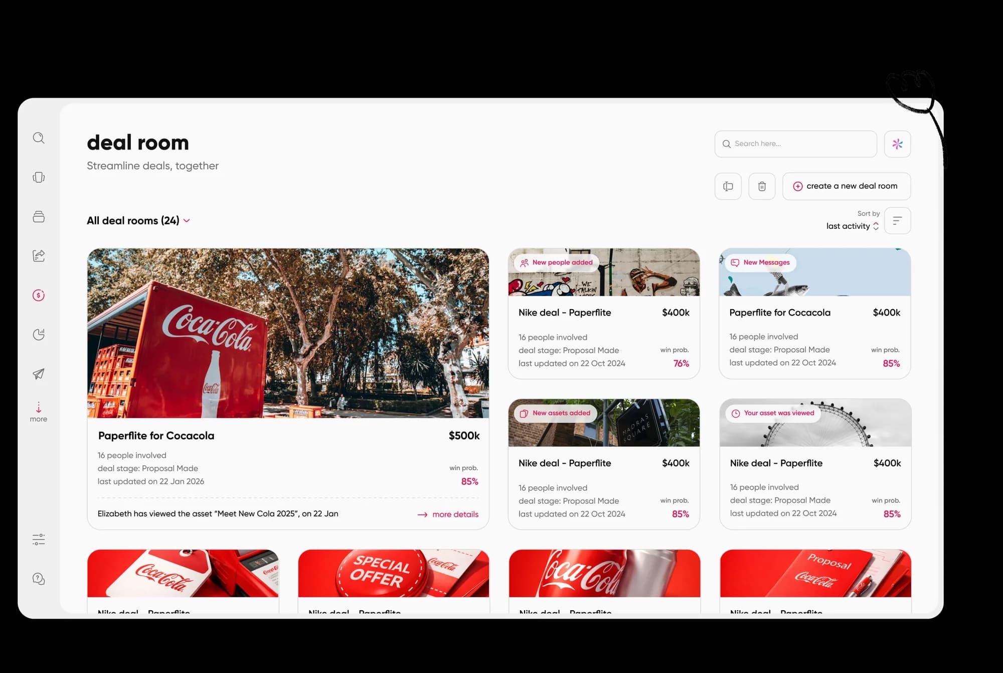 The buyer view is a clean, shareable space instead of a stack of email attachments.