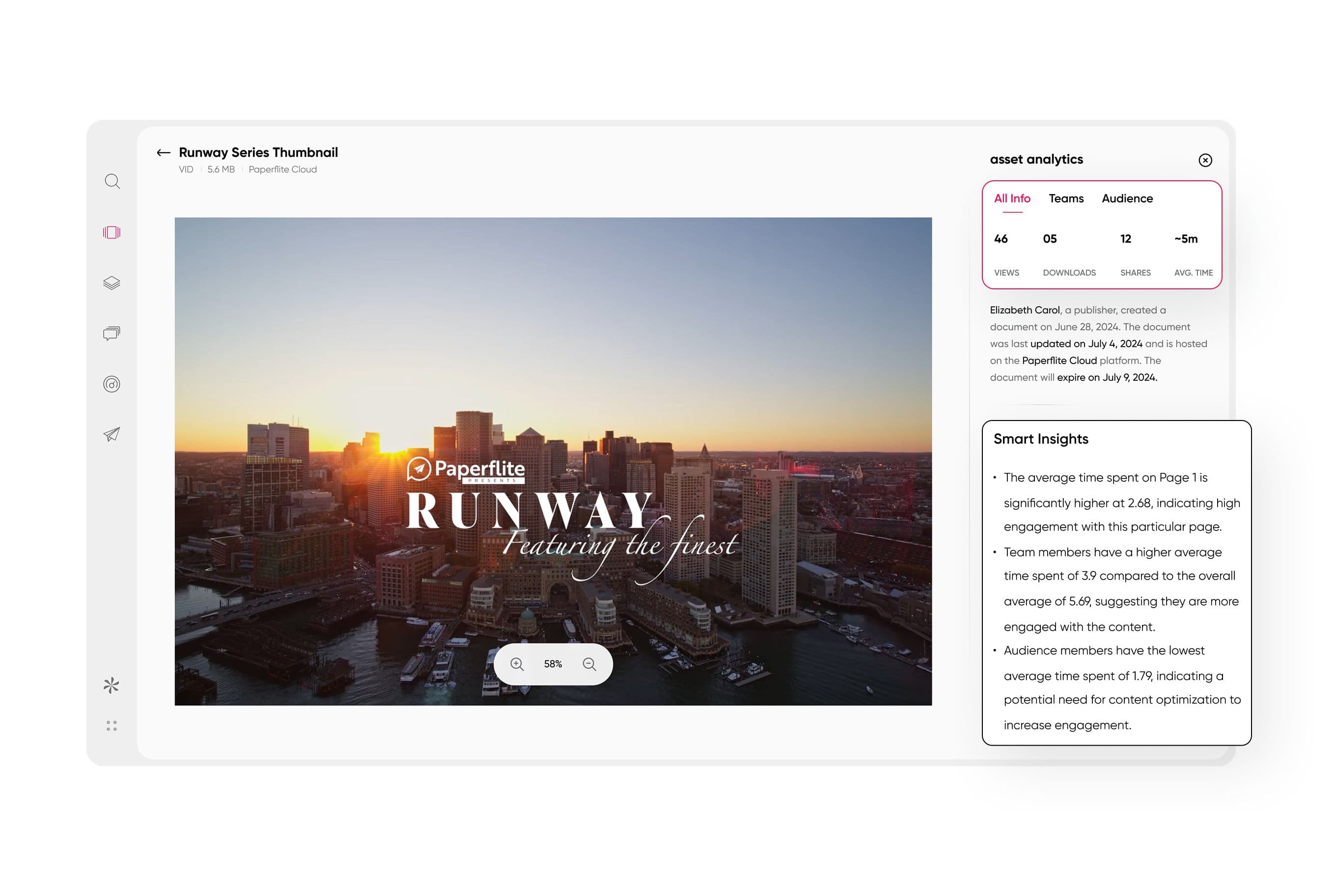 Per-asset engagement analysis at recipient level with time spent and view sequence