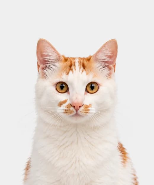 Mack, a white and ginger cat, looking straight on